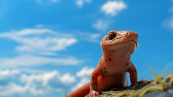 Photo of a Salamander under Blue Sky. Generative AI