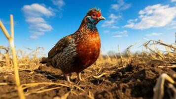 Photo of a Pheasant in the Farmland. Generative AI