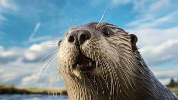 Photo of a Otter under Blue Sky. Generative AI