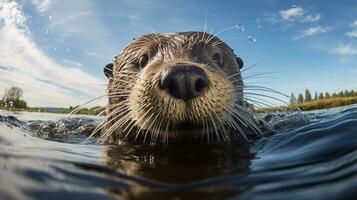 Photo of a Otter under Blue Sky. Generative AI