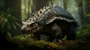 Photo of Ankylosaurus Rex in the Jungle. Generative AI