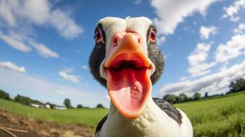 Photo of a Muscovy Duck in the Farmland. Generative AI