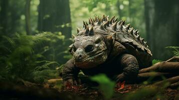 Photo of Ankylosaurus Rex in the Jungle. Generative AI