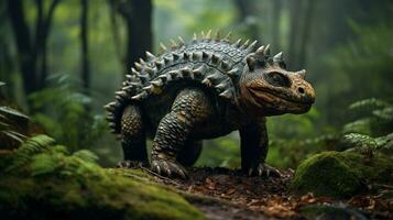 Photo of Ankylosaurus Rex in the Jungle. Generative AI
