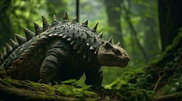 Photo of Ankylosaurus Rex in the Jungle. Generative AI
