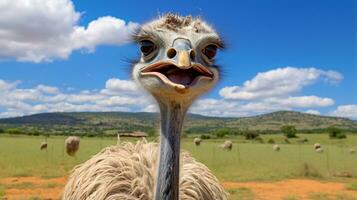 Photo of a Ostrich in the Farmland. Generative AI