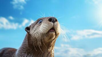 foto de un nutria debajo azul cielo. generativo ai