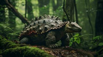 Photo of Ankylosaurus Rex in the Jungle. Generative AI