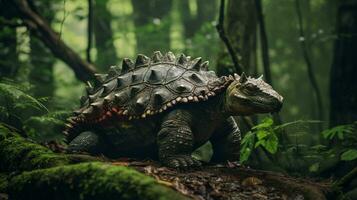 foto de Ankylosaurus rex en el selva. generativo ai