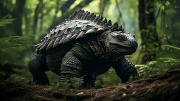 foto de Ankylosaurus rex en el selva. generativo ai