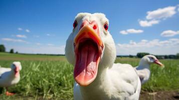 Photo of a Muscovy Duck in the Farmland. Generative AI