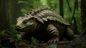 Photo of Ankylosaurus Rex in the Jungle. Generative AI