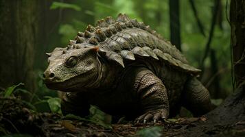 foto de Ankylosaurus rex en el selva. generativo ai