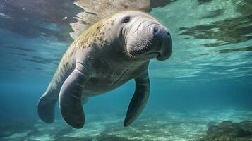 Photo of a Manatee under Blue Sky. Generative AI