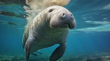 Photo of a Manatee under Blue Sky. Generative AI