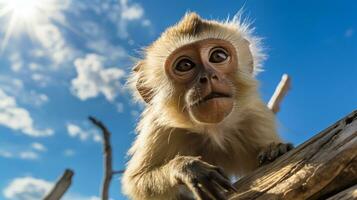 Photo of a Monkey under Blue Sky. Generative AI