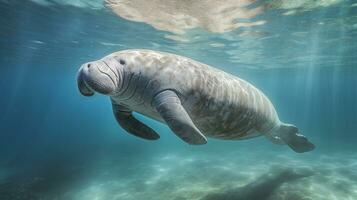 Photo of a Manatee under Blue Sky. Generative AI