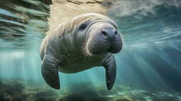 Photo of a Manatee under Blue Sky. Generative AI