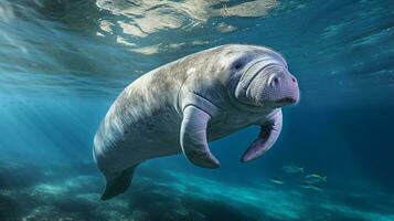 Photo of a Manatee under Blue Sky. Generative AI