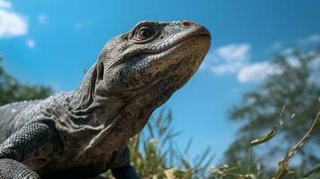 Photo of a Monitor Lizard under Blue Sky. Generative AI