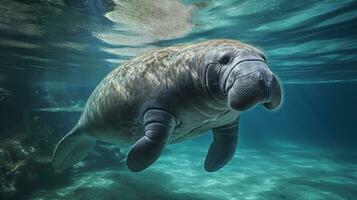 Photo of a Manatee under Blue Sky. Generative AI