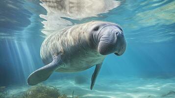 Photo of a Manatee under Blue Sky. Generative AI