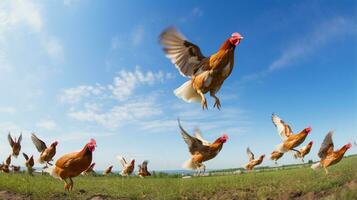 foto de un aves de corral en el tierras de cultivo generativo ai