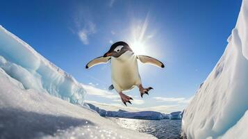 Photo of a Penguin under Blue Sky. Generative AI