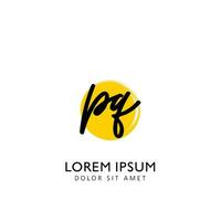 PQ Initial Handwriting Circle Brush Template Design vector