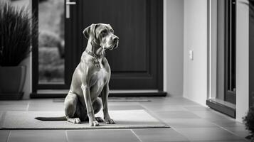 foto de un leal perro pacientemente espera sus del propietario regreso por el frente puerta. generativo ai