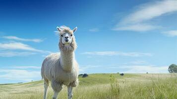 Photo of a Llama in the Farmland. Generative AI