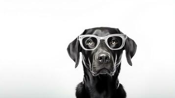 Photo of a Labrador Retriever dog using eyeglasses isolated on white background. Generative AI