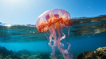 Photo of a Jellyfish under Blue Sky. Generative AI