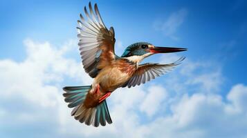 Photo of a Kingfisher under Blue Sky. Generative AI