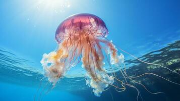 Photo of a Jellyfish under Blue Sky. Generative AI