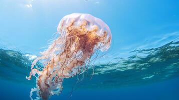 Photo of a Jellyfish under Blue Sky. Generative AI