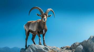 Photo of a Ibex under Blue Sky. Generative AI