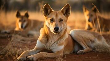 foto de un manada de dingo descansando en un abierto zona en el sabana. generativo ai