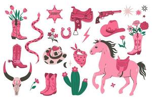 de moda rosado conjunto de artículos en vaquera estilo. vector gráficos.