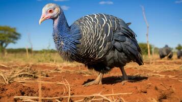 Photo of a Guineafowl in the Farmland. Generative AI