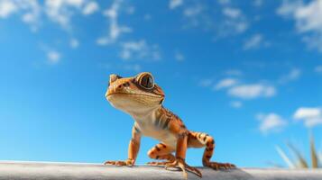 Photo of a Gecko under Blue Sky. Generative AI