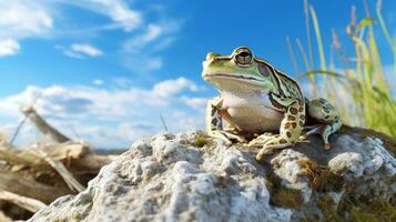 Photo of a Frog under Blue Sky. Generative AI