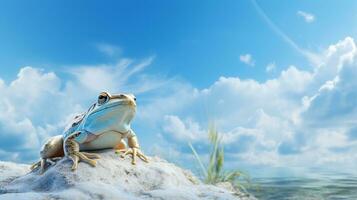 Photo of a Frog under Blue Sky. Generative AI