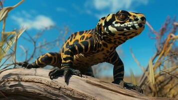 Photo of a Gila Monster under Blue Sky. Generative AI