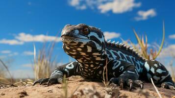 Photo of a Gila Monster under Blue Sky. Generative AI