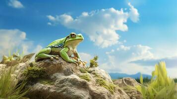 Photo of a Frog under Blue Sky. Generative AI