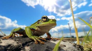 Photo of a Frog under Blue Sky. Generative AI