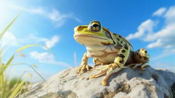 Photo of a Frog under Blue Sky. Generative AI