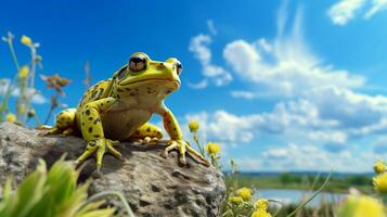 Photo of a Frog under Blue Sky. Generative AI