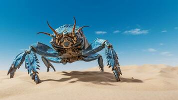 Photo of a Desert Scorpion in a Desert with blue sky. Generative AI